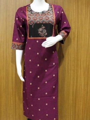 Purple Brown Kurti In Patch Work Design With Cotton