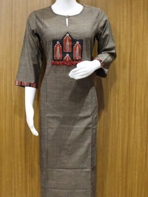 Yoke Motifs Design In Brown Kurti With Thread Work