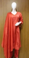 Peach Pink Shade Salwar In V-neckline With Thread Embroid