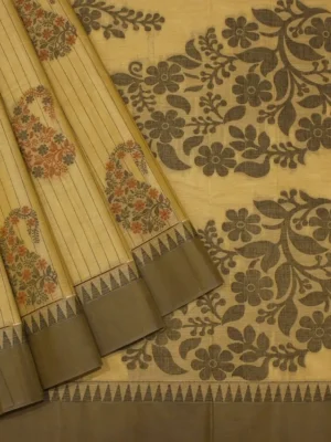 Handloom Pure Kovai Cotton Saree In Light Beige