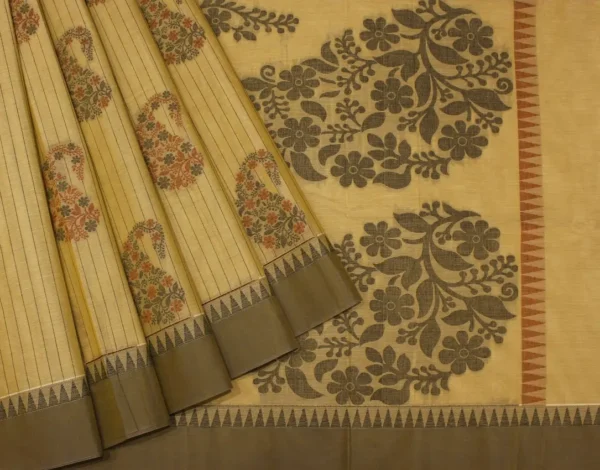 Handloom Pure Kovai Cotton Saree In Light Beige
