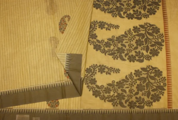 Handloom Pure Kovai Cotton Saree In Light Beige