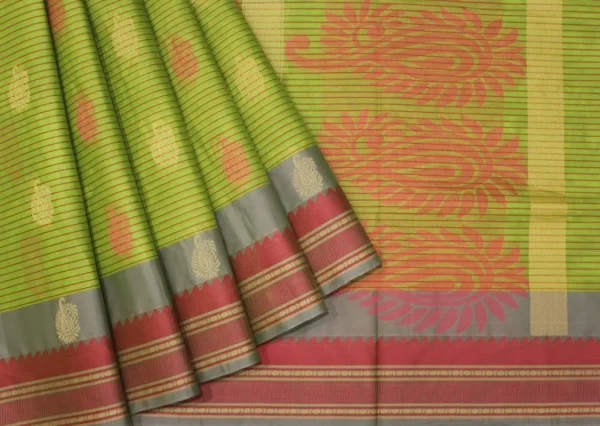 Olive Green In Kovai Cotton Saree In Threadwork Buttas