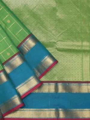 Narayanpet Saree In Light Green With Subtle Checked Pattern