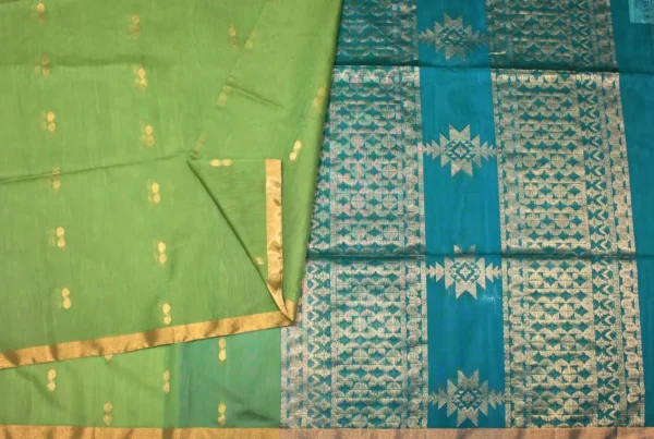 Pure Silk Cotton Saree In Lime Green