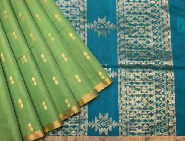 Pure Silk Cotton Saree In Lime Green