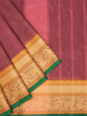 Chettinad Cotton Saree In Maroon Shade With Horizontal Line