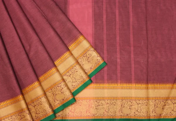 Chettinad Cotton Saree In Maroon Shade With Horizontal Line