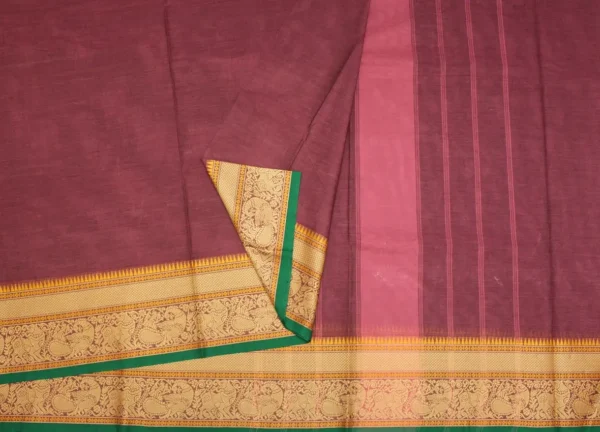 Chettinad Cotton Saree In Maroon Shade With Horizontal Line
