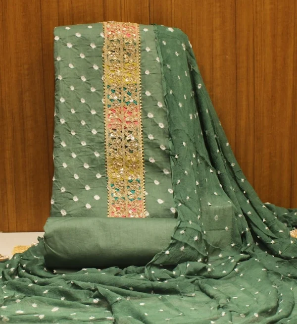 Cotton Unstitched Salwar Material In Moss Green