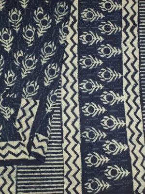 Teal Blue Mulmul Cotton Saree In Feather Prints In CloseUp