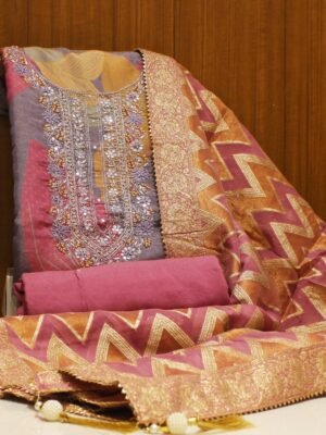 Multicolor Organza Salwar Material with Zardosi Neck