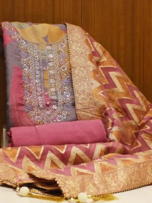 Multicolor Organza Salwar Material with Zardosi Neck