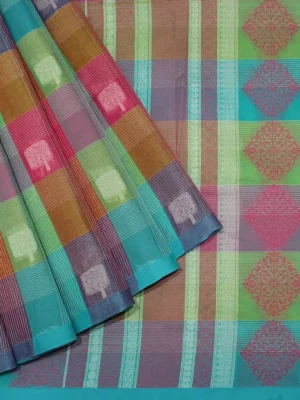 Pure Handloom Kovai Cotton Saree In Multi Shade