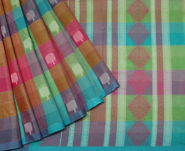 Pure Handloom Kovai Cotton Saree In Multi Shade