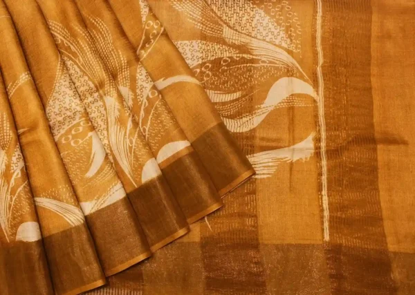 Mustard Gold Pure Tussar Silk Saree