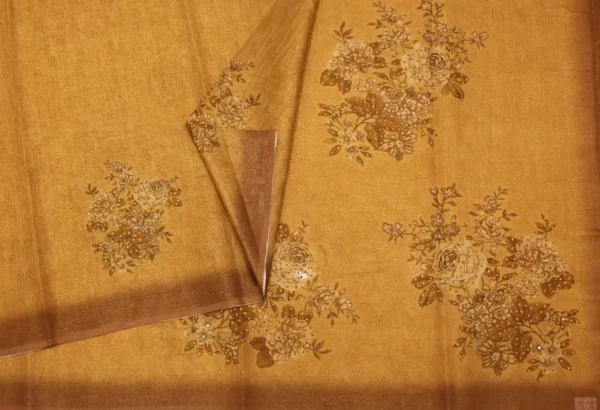 Tissue Linen Saree In Mustard Gold