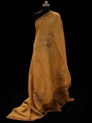 Tissue Linen Saree In Mustard Gold