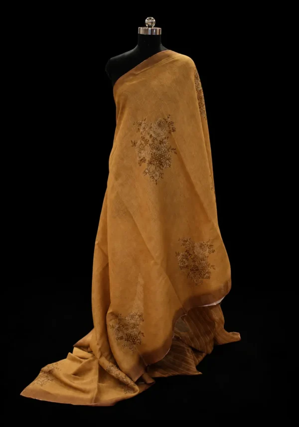 Tissue Linen Saree In Mustard Gold