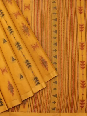 Pure Handloom Kovai Cotton Saree In Mustard Yellow
