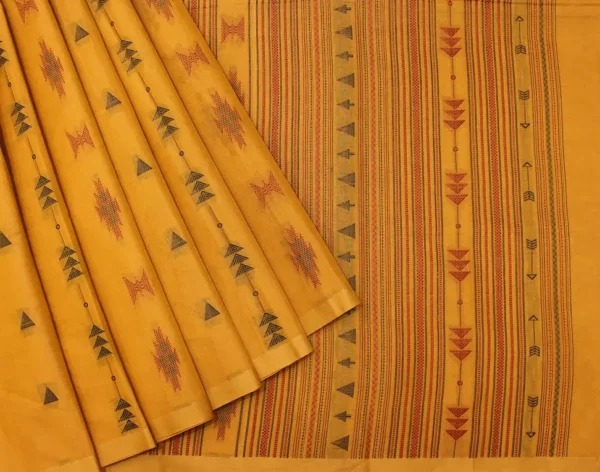 Pure Handloom Kovai Cotton Saree In Mustard Yellow
