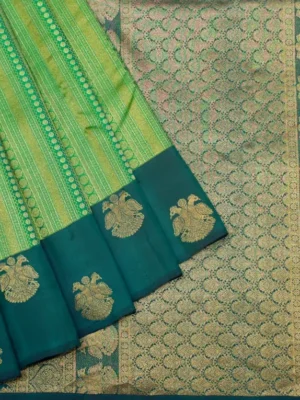 Pure Handloom Brocade Signature Soft Silk Saree In Parrot Green