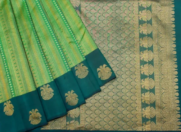 Pure Handloom Brocade Signature Soft Silk Saree In Parrot Green