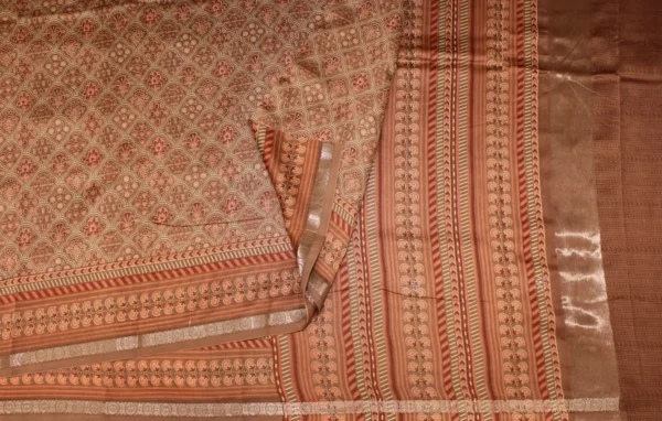 Pure Chanderi Cotton Saree In Pastel Brown Shade
