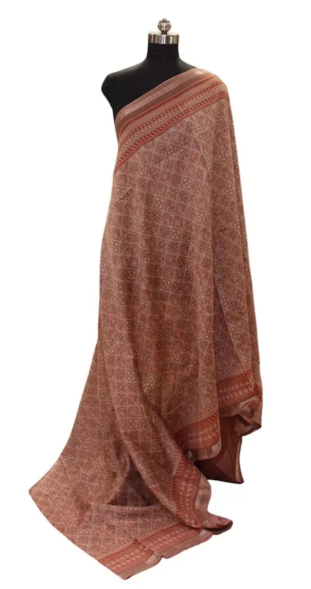 Pure Chanderi Cotton Saree In Pastel Brown Shade