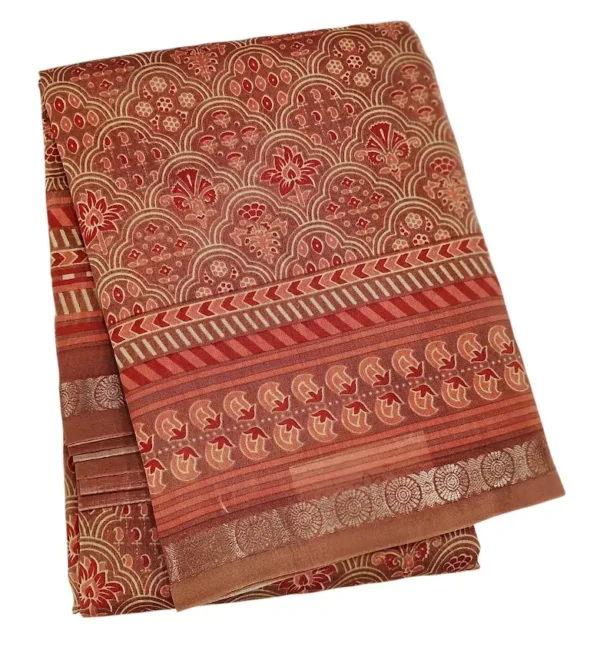 Pure Chanderi Cotton Saree In Pastel Brown Shade