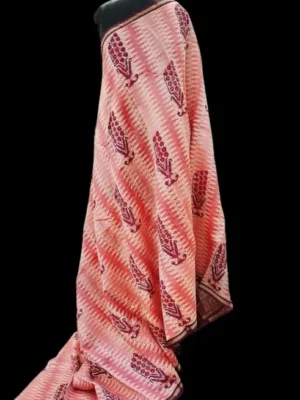 Peach Pink Pure Chanderi Cotton Saree