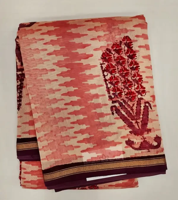 Peach Pink Pure Chanderi Cotton Saree