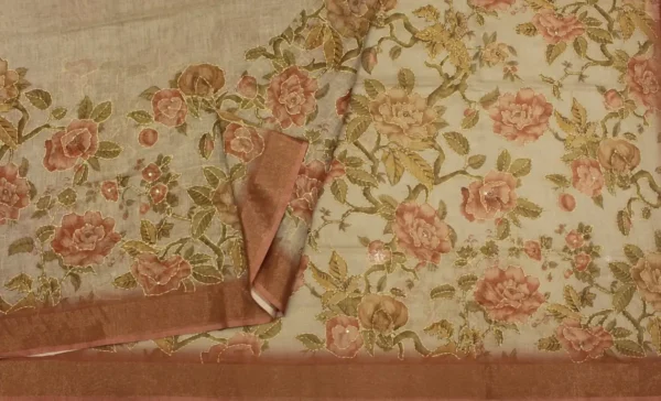 Tissue Linen Saree In Pearl Grey