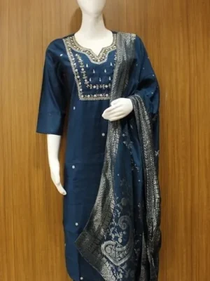 Pegasus Blue Salwar Set With Necklace Pattern