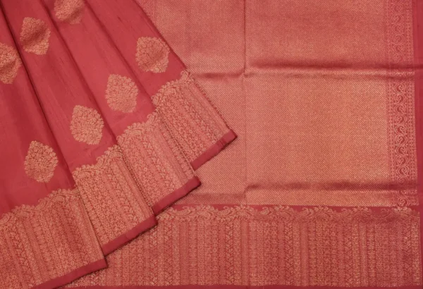 Soft Silk saree In Pale Carmine With Floral Zari