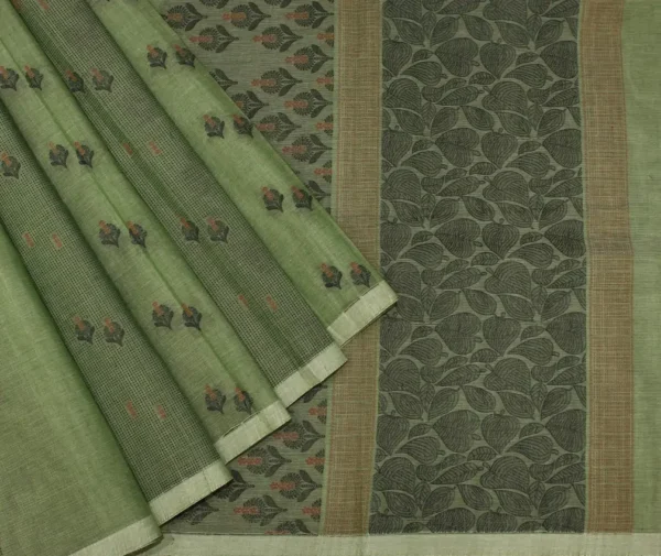 Handloom Pure Kovai Cotton Saree In Pista Green