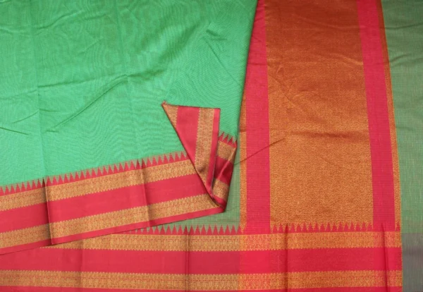 Semi Chanderi Saree In Pista Green