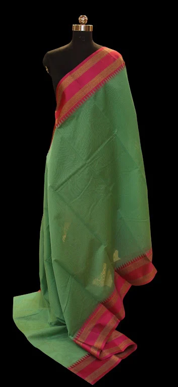 Semi Chanderi Saree In Pista Green