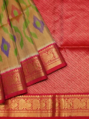 Soft Silk Saree In Dark beige With Ikkat Designs