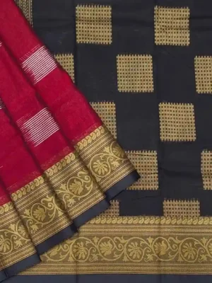 Pure Bengal Cotton Saree in Maroon with Black Threadwork Border