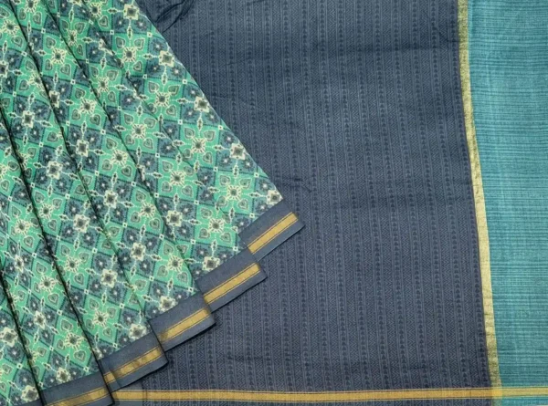 Pure Chanderi Cotton Saree in Sea Green with Ikat Design