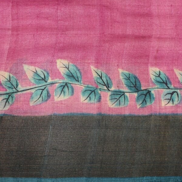Pure Tussar Silk Saree In Greenish Blue With Goldern Zari Border