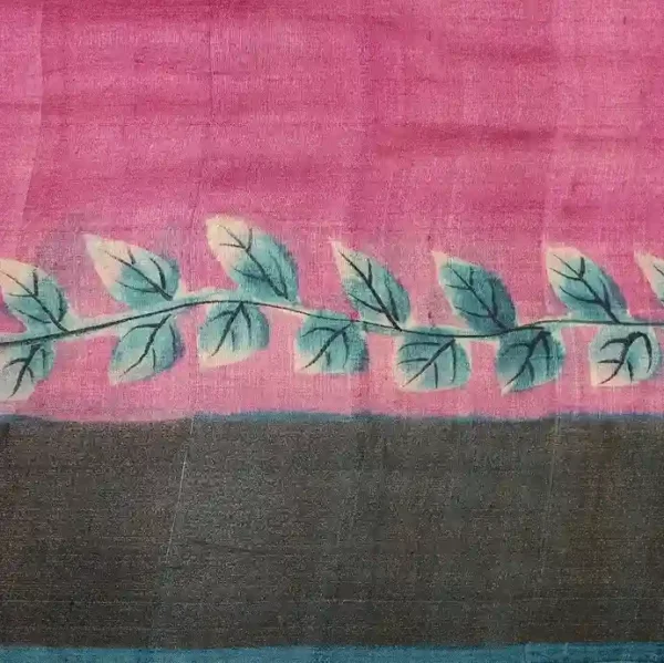 Pure Tussar Silk Saree In Greenish Blue With Goldern Zari Border