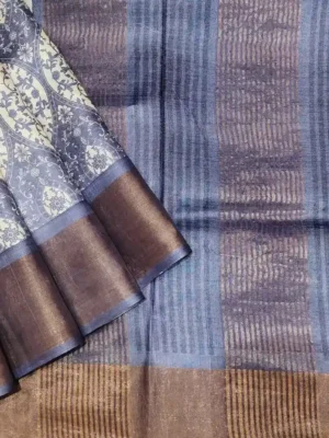 Damask Print Pure Tussar Silk Saree