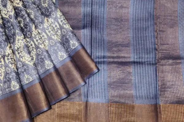 Damask Print Pure Tussar Silk Saree