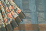 Pure Tussar Saree in Pastel Blue with Rose Digital Prints