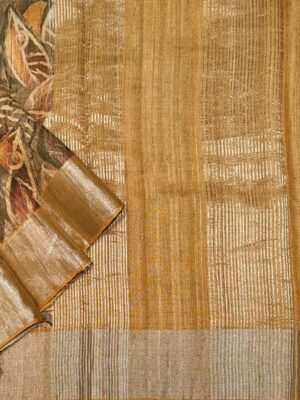 Mustard Pure Tussar Silk Saree with Silver Zari Border
