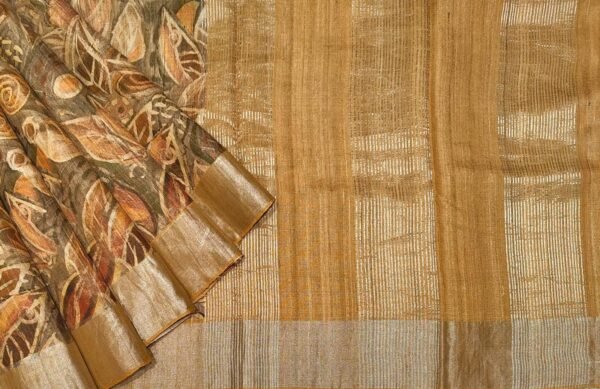 Mustard Pure Tussar Silk Saree with Silver Zari Border