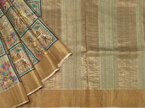 Pure Tussar Silk Saree with Kalamkari Prints & Zari Border