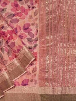 Handloom Pure Tussar Silk Saree in Peach Pink with Zari Border